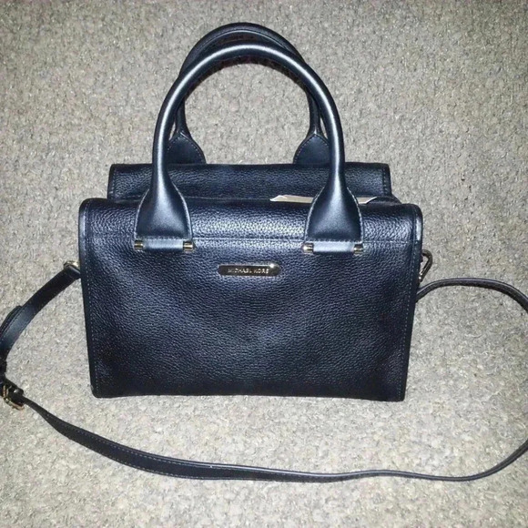 MICHAEL KORS-Geneva-Large Pebbled Textured Leather Satchel/Shoulder-BLACK-NWT - Picture 1 of 8